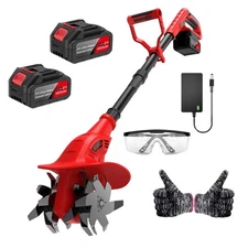 21V Cordless Electric Tiller for Gardening, 360 RPM Garden Tiller with 2×4.0A...