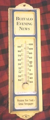 VINTAGE BUFFALO EVENING NEWS ADVERTISING THERMOMETER WESTERN NEW YORKS NEWSPAPER