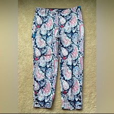 TALBOTS Blue Pink Paisley Perfect Crop Pants - Size 8 - EUC - Stretch