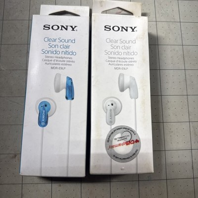 (2) Sony MDR-E9LP Earbuds (1) Blue & (1) White - Clear Sound Stereo Wired New