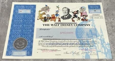 Walt Disney Company Stock Certificate Specimen Delaware Stamp Seal 1986 RARE