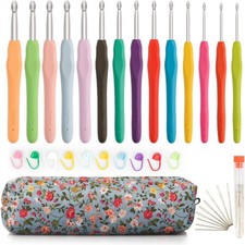 14 Pcs Crochet Hooks Set Clover Amour Steel Pastel Ergonomic Easy Grip Bright