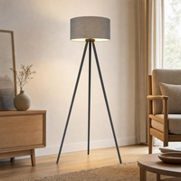 Stehlampe Standleuchte Wohnzimmerlampe FußSchalter Schwarz Holz Textil H 148 Cm
