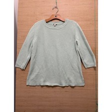 Talbots Womens Mint Green Textured Basketweave Knit Crew Neck 3/4 Sweater L