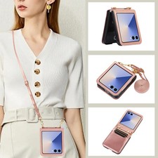 For Samsung Galaxy Z Flip7 Crossbody Leather Case Shockproof Cover w/ Card Slots