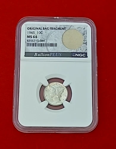 1945 P Mercury Dime 10C Original Bag Fragment NGC MS 64 - 90% Silver