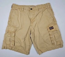 Napapijri Cargo Shorts Mens 32 Khaki Retro Combat Military Utility Army Flag 