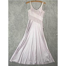 Vintage Lavender Satin Maxi Slip Dress Lace Trim Purple Ethereal Dainty Size S