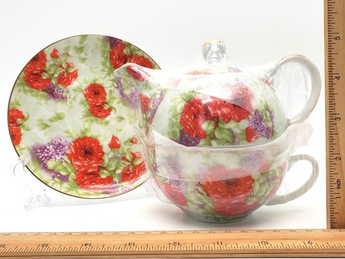 Juego de té Sorelle para uno (1) - Rosas hechas a mano con adornos dorados - Imagen 18 de 18