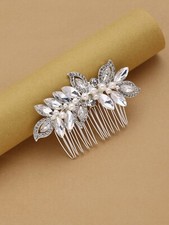Rhinestone Faux Pearl Decor Hairpin Comb Elegant Tiaras
