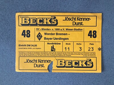Werder Bremen v Bayer Uerdingen 1980s Match Ticket