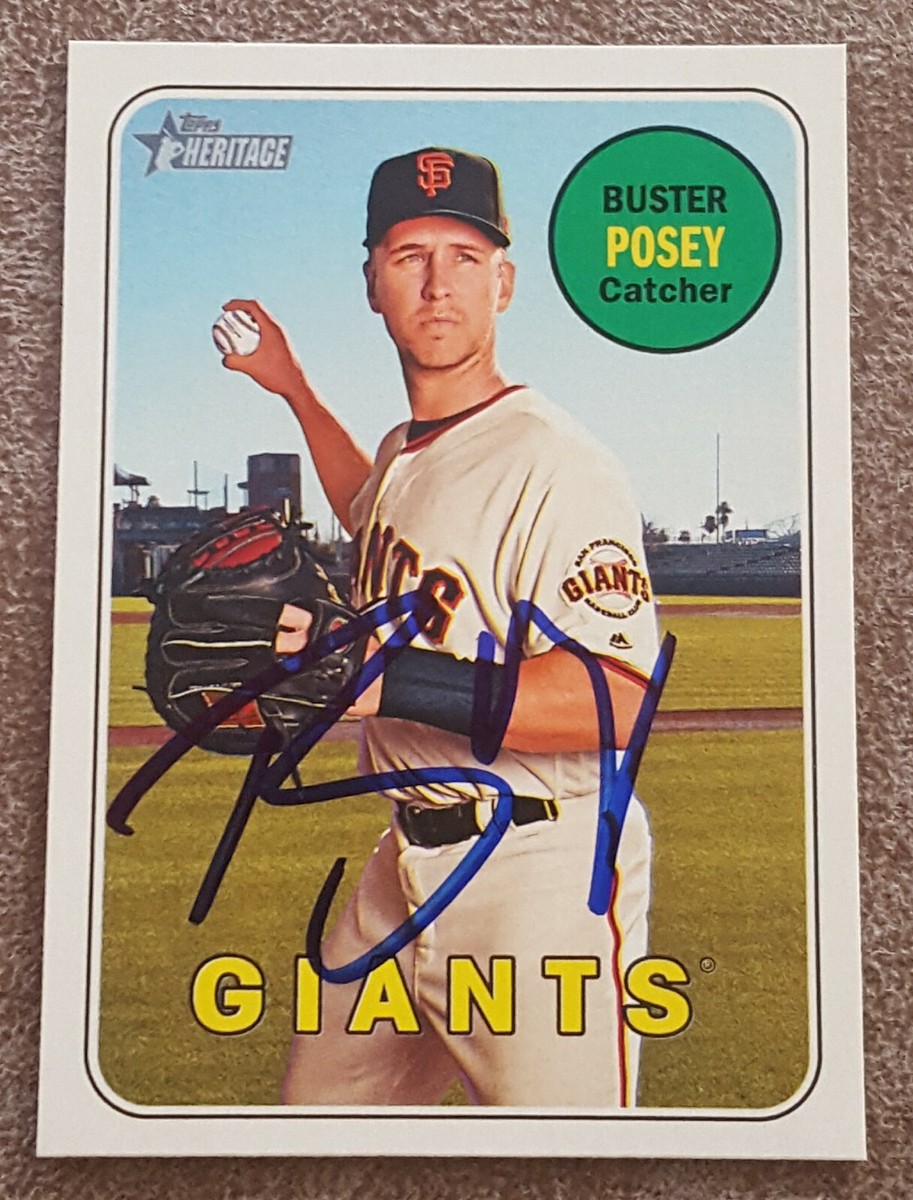BUSTER POSEY SIGNED 2018 TOPPS HERITAGE BASEBALL CARD #293