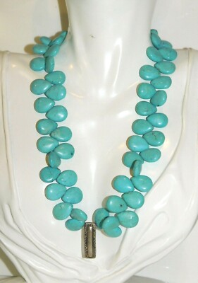 Türkis Blau Howlit Briolette Perle Pure Silber Anhänger 17 '' Halskette Ci 96