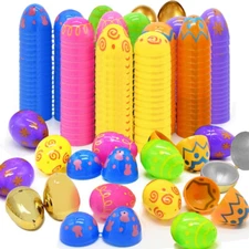 72PCS Printed Easter Eggs Plastic Golden Eggs, 2.4" Empty Easter Eggs Fillable B