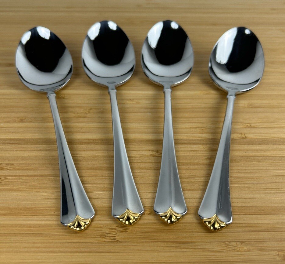 Oneida Golden Juilliard 4 Table Dinner Soup Spoons Stainless Flatware