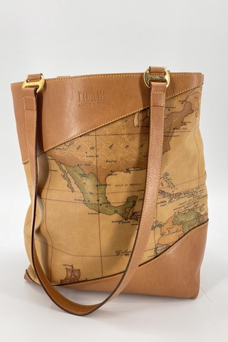 Alviero Martini 1A Classe Geo Printed Bucket Tote Bag Tan Italian Leather US  EUC | eBay