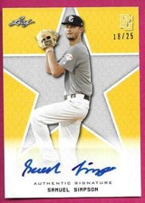 2020 Leaf Perfect Game National Baseball SAMUEL SIMPSON Yellow Autograph 18/25