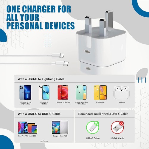 20W USB C Power Adapter Plug Genuine Fast Charger for Apple iPhone iPad - Picture 5 of 8