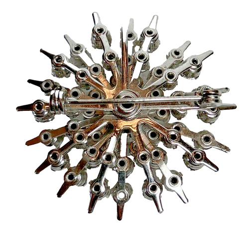 Vintage Clear Rhinestone Burst Round Brooch Pin - Picture 7 of 11