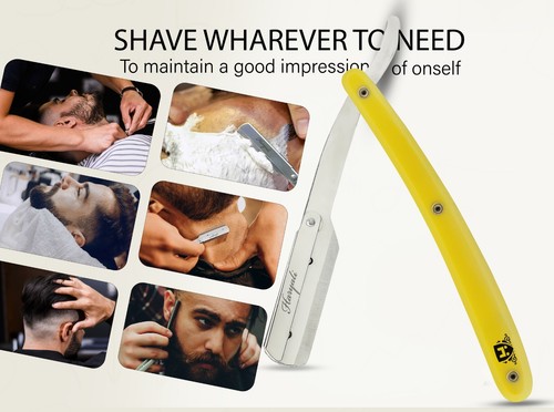 Men Shaving Straight Cut Throat Razor Barber Salon Rasoirs Leather Pouch Yellow - Picture 5 of 6