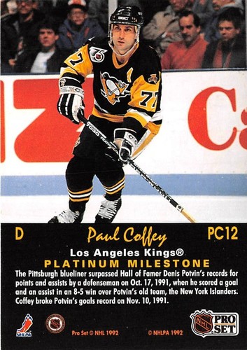 1991-92 Pro Set Platinum PC #PC12 Paul Coffey ** Pittsburgh Penguins ** - Picture 2 of 2