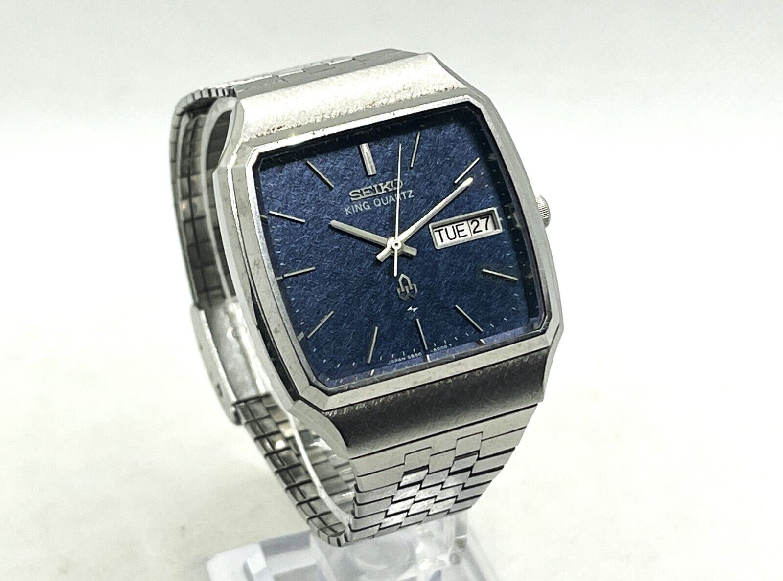 Vintage SEIKO King Quartz Square Men's Wristwatch Blue Dial Kanji Date  5856-5000 | eBay