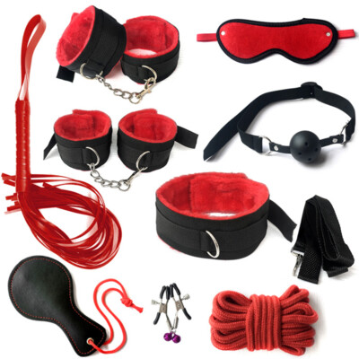 AV Bondage Set 10tlg. SM Fesseln Peitsche Handschellen Knebel Toy Sexspielzeug