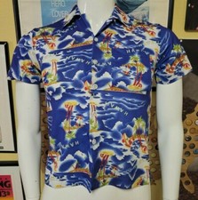 Boys Retro Button Down Hawaii Hawaiian Shirt Youth Small Beach Palm Trees Nice