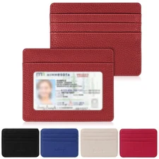 Small Leather Wallet Slim ID Credit Card Case Holder Coin Purse for Men Women