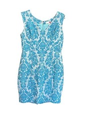 Tracy Reese Size 6 Blue Embroidered Jacquard Midi Dress Lined Pocket #I13-5