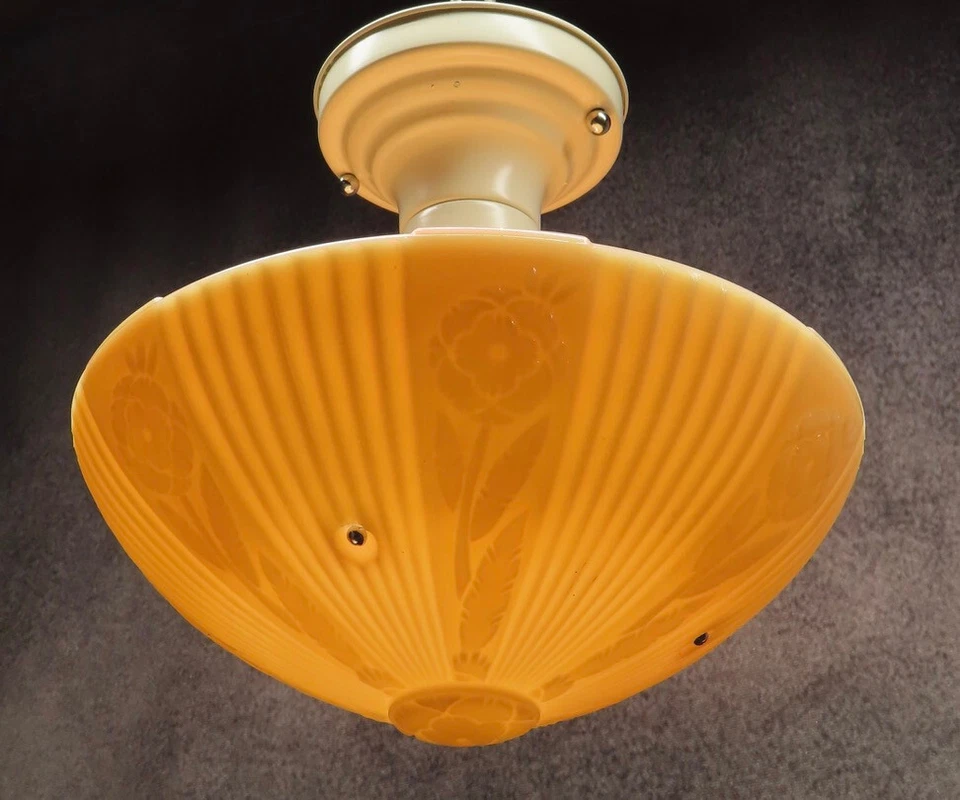 Colgante Vintage Art Deco Grueso Uranio Natillas Vidrio c.1935 Foto 4 de 4