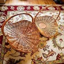 Flower Gathering Basket Lot of 2 Woven Wicker Herb Garden Vintage Large 22” Farm
