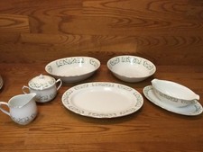 Fukagawa Arita 4501 Fruit Serving Dishes 6 Pcs. Green Scrolls - Excellent
