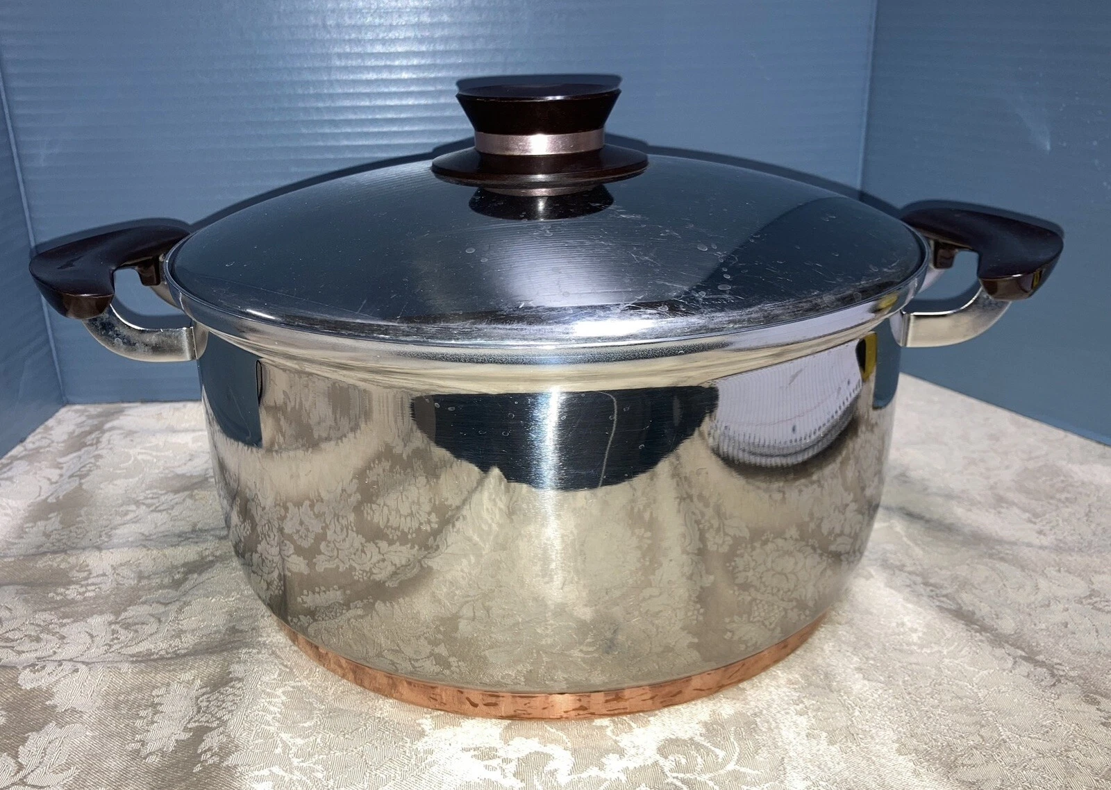 Vtg Preston Pride 18-8 Double Handle Stainless Copper Bottom Stock Pot& Lid 10.5