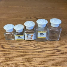 (5) Upjohn Unicap Multivitamins Clear Glass Bottle with Plastic Top EMPTY