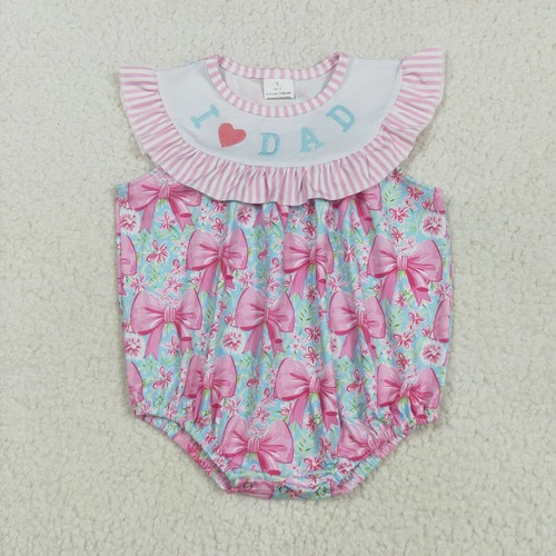 Sibling Toddler Girls Flowers Bow Dress and Romper I Love Dad Embroidery Clothes - Picture 7 of 7