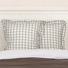 ANNIE BUFFALO Grey CHECK FABRIC EURO SHAM 26x26 Country Cottage Cotton VHC Brand