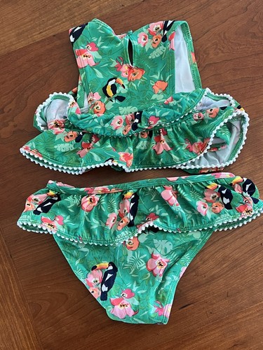 JANIE AND JACK Green Tropical Floral Ruffle Bikini Swim Suit Size 5 - Picture 7 of 7