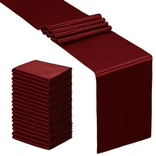 24 Pcs 12x108in Burgundy Satin Table Runner for Birthday Parties Banquets