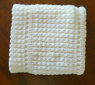Handmade White Textured Crochet Baby  Blanket, Rectangle 29 X 40