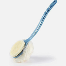 Long Handle Shower Body Brush Back Scrubber Mesh Loofah Bath Brush Blue for Men