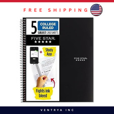 Five Star 5-Subject College Ruled Spiral Notebook 200 Sheets Black Cover