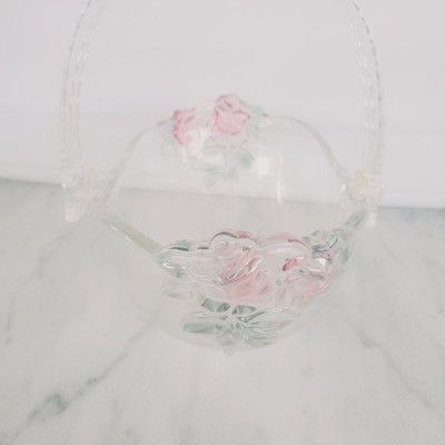 Vintage Mikasa Dusty Rose Crystal Cherry Blossom Basket Handle Candy Flowers 