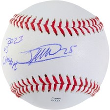 Jose LeClerc Signed Baseball Texas 2023 WS Champs Inscribed Exact Proof MLB Auto