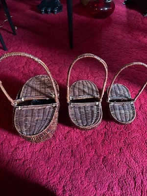 3 Wicker baskets, small, medium, and large opened both sides excel  condition