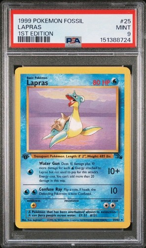 1999 Pokemon 1st Edition Fossil Lapras 25/62 PSA 9 MINT