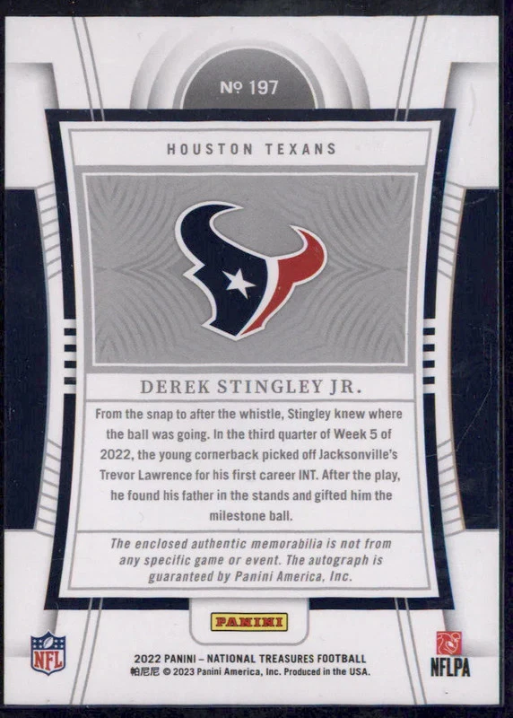 2022 National Treasures #197 Derek Stingley Jr. Rookie Patch RC Auto /99 - Image 2 of 2