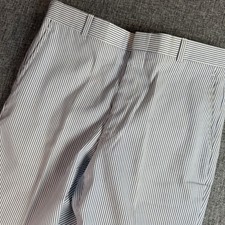 Chaps of South Hills Seersucker Pants Blue White Stripe Made USA Vintage | 31x31