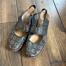 Rieker Antistress Womens Black Floral Laser Cut Leather Slingback Wedge Shoes 38