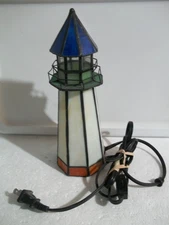 Vtg: Stained Glass Tiffany Style Light House Lamp: EUC